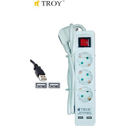 Troy πολύπριζο 3 θέσεων με 2 θύρες Usb
