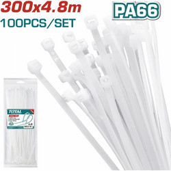 Δεματικά Καλωδίων Λευκά TOTAL 300 Χ 4.8mm 100 τεμαχίων (THTCT3001 )