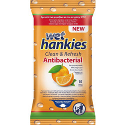 ΜΕΓΑ Wet Hankies Clean & Refresh Αντισηπτικά Μαντηλάκια Χεριών Orange 15τμχ
