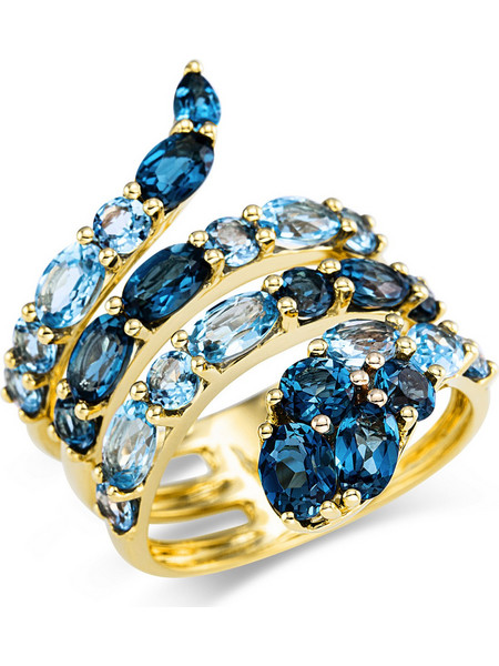 Diamond Group Δαχτυλίδι σε Σχήμα Φιδιού με London Blue Topaz από Kίτρινο Χρυσό 18 Καρατίων DDX472