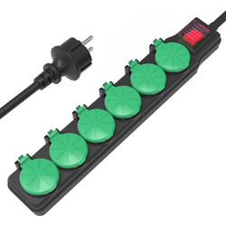POWERTECH πολύπριζο PT-1071, 6x schuko, IP44, 16A, 1.5m, μαύρο