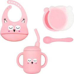 BabyCloud Βρεφικό Σετ Φαγητού Σιλικόνης Penguin Pink 4τμχ