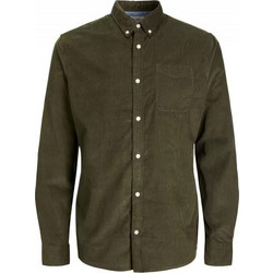 Jack & Jones Ανδρικό Πουκάμισο Κοτλέ Μακρυμάνικο Slim Fit Μαύρο Χακί 12235981