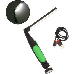 LED επαναφορτιζόμενος φακός USB με περιστρεφόμενη κεφαλή 180 και περιστροφή 90 μαύρο-πράσινο OEM