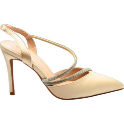 Plato Γόβες Open Heel με Λουράκι & Στρας Μπεζ