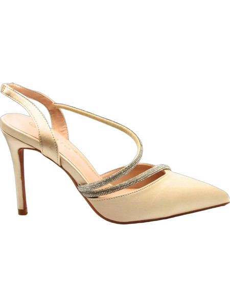 Plato Γόβες Open Heel με Λουράκι & Στρας Μπεζ