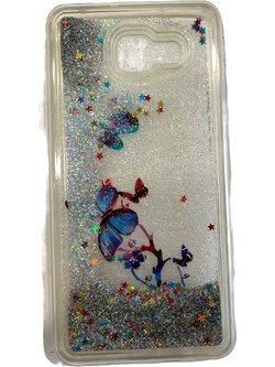 Back Cover Σιλικόνης Υγρό Glitter Πεταλούδες Ασημί A5 2016