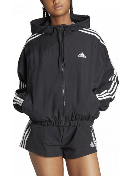 Adidas Essentials 3-Stripes Αθλητικό Γυναικείο Μπουφάν Softshell Κοντό Αντιανεμικό Μαύρο HT3399
