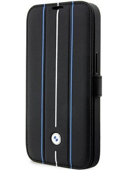 Case BMW BMBKP14L22RVSK iPhone 14 Pro 6.1" black/black bookcase Leather Stamp Blue Lines