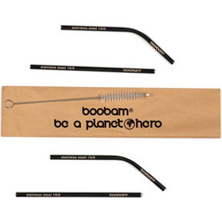 Boobam Straw Short Metal Titanium Black Μεταλλικά Καλαμάκια 4 Τεμάχια