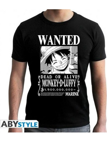 One Piece Tshirt Wanted Luffy Man Black New Fit Medium (ABYTEX618_M)