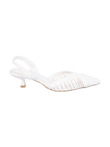 Χαμηλές open heel μυτερές γόβες με πλεκτό σχέδιο - Λευκό