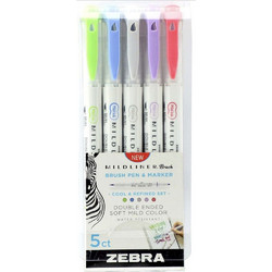 Zebra Mildliner Double Ended Brush Pen & Marker Bold & Fine Point 5 Pack Cool & Refined Set (ZB-79205) (ZEB79205)