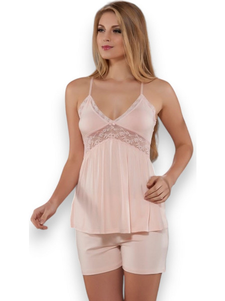 Sevim Bambu Pink Lace Σετ Γυναικείες Πιτζάμες Ροζ SVM6706