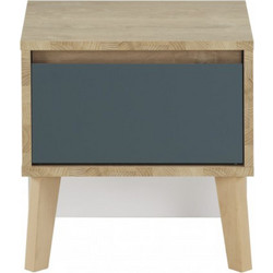 Larvik Κομοδίνο Με 1 Συρτάρι 42x36x41εκ. Blond Oak/Λευκό/Μπλε