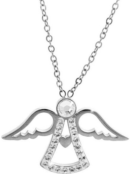 Ατσάλινο κολιέ αγγελάκι με κρύσταλλα Swarovski (J1037)
