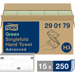 Χειροπετσέτα Πράσινη 2φυλλη V-Fold (Zig Zag) 23x24,8cm 250τεμ Tork 290179