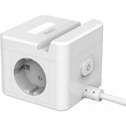 Πολύπριζο Ασφαλείας Κύβος 2 Θέσεων 2500W με 3 θύρες USB 10A, Βάση για Κινητό και Φωτάκι Αφής