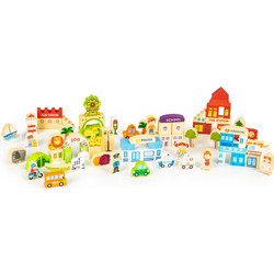 Wooden educational building blocks city with zoo 120 pieces