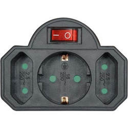 ΑΝΤΑΠΤΟΡΑΣ ΡΕΥΜΑΤΟΣ POWERTECH PT-827 (ΠΡΙΖΑ) 3x schuko, 2x euro, 16A, μαύρος