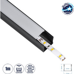 GloboStar(R) SURFACE-PROFILE 70869-1M Προφίλ Αλουμινίου - Βάση & Ψύκτρα Ταινίας LED με Λευκό Γαλακτερό Κάλυμμα - Επιφανειακή Χρήση - Πατητό Κάλυμμα - Μαύρο - 1 Μέτρο - Μ100 x Π2.3 x Υ2cm
