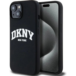 DKNY Liquid Silicone White Printed Logo MagSafe Case Black (iPhone 15 / 14 / 13)