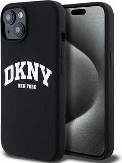 DKNY Liquid Silicone White Printed Logo MagSafe Case Black (iPhone 15 / 14 / 13)