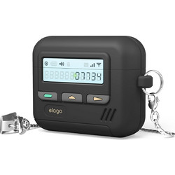 Θήκη Apple AirPods 5 / 4 - Elago Pager Hang Case Σιλικόνης & Μεταλλικό Λουράκι με Κλιπ - Black (EAP4PAGER-HANG-BK)