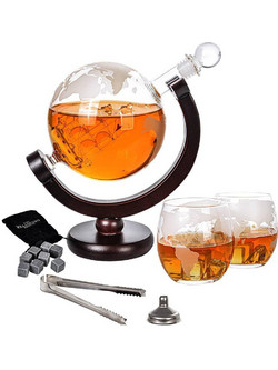 Globe Decanter Set - Μοναδικό Σετ Καράφας και Ποτηριών με Υφή Υδρογείου