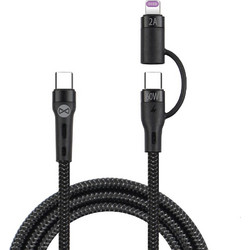 Forever 2in1 cable USB-C - Lightning + USB-C - Καλώδιο φόρτισης 2 σε 1 και μεταφοράς δεδομένων 1 μέτρου - 60W σε μαυρο χρώμα