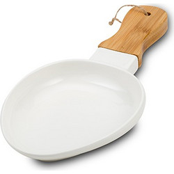 NAVA Πιατέλα Terrestrial πορσελάνινη με χερούλι από ξύλο bamboo 32cm