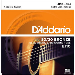 D'Addario EJ10 Σετ 6 Χορδές Ακουστικής Κιθάρας 80/20 Bronze 10-47"