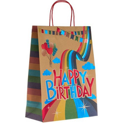 Τσάντα Δώρου Kraft Καφέ Πολύχρωμη Ουράνιο Τόξο Happy Birthday Foil 26x12x35cm