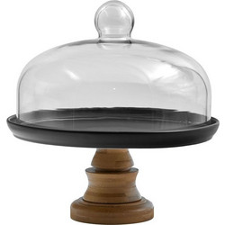 Τουρτιέρα Με Πόδι & Καπάκι Curve 030029 28x28x31cm Black-Natural Πορσελάνη,Bamboo