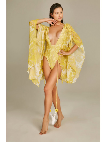 Malaga Kimono in Yellow Baroque Print
