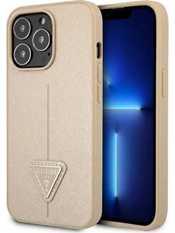 Guess Saffiano Triangle Logo Back Cover Beige (iPhone 14 Pro Max)