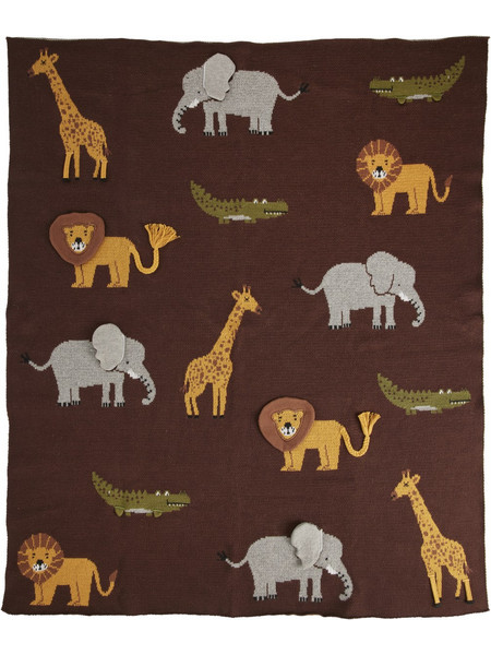 Rice - Knitted Baby Blanket with Animals and 3D Details - Chocolate Brown