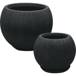 MarHome Σετ Κασπώ Ριγωτό Μπάλα Polyresin Μαύρο Granitis L:Φ53x41.1, M:Φ37x30cm 4τμχ