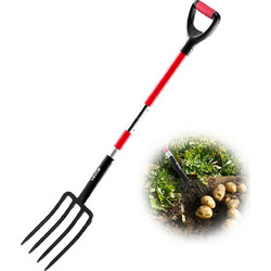 4 Tines Garden Fork Fiberglass Handle 45 in Digging Spading Pitchfork Heavy Duty | VEVOR US