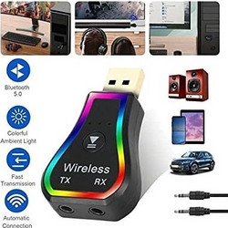 USB Bluetooth Audio Transmitter Receiver 5.0 EDR Color LED Backlight 3 in 1 QTR31