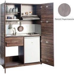 Πολυκουζίνα mini kitchen 125cm απόχρωση πατητής τσιμεντοκονίας με αριστερή γούρνα και μεγάλες πόρτες για φοιτιτικά studios, γραφεία &καταλύματα - ΚΣ125-ΠΟΡΤΕΣ-ΤΣΙΜΕΝΤΟΚΟΝΙΑ