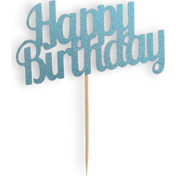 Cake Topper Χάρτινο glitter Γαλάζιο Happy Birthday v3