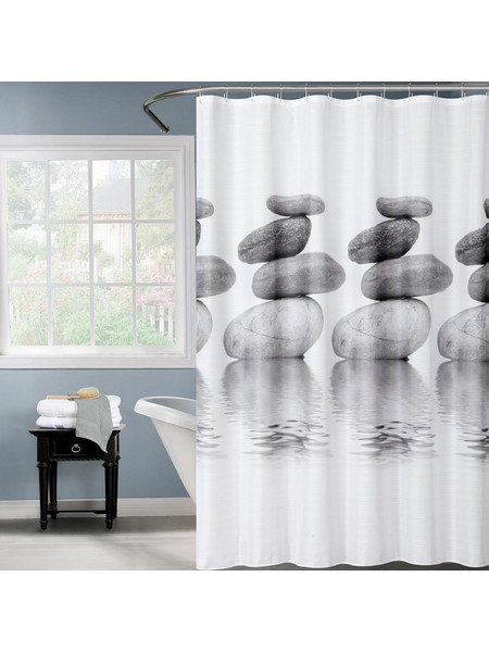 Κουρτίνα μπάνιου με 12 κρίκους Stones white Υ200x180εκ