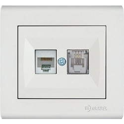Πρίζα τηλεφώνου-δικτύου RJ11+RJ45 CAT5 διπλή λευκή Makel Manolya - 41001037