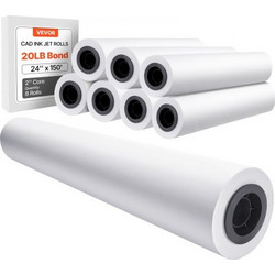 Χαρτί ευρείας μορφής VEVOR, 609,6 mm x 45,7 m Roll Plotter, 8 Rolls CAD Bond Rolls με 50,8 mm Core, 80 Rolls Plotter GSM, για σχέδια CAD, μηχανολογικά σχέδια, χάρτες GIS και αρχιτεκτονικά σχέδια