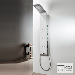 Icos Shower Lete Στήλη θερμομικτική ντους - υδρομασάζ με 4 Έξοδους Satin αλουμινίου