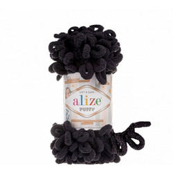 Alize Νήμα Πλεξίματος Συνθετικό Puffy 9m 100gr ΜΑΥΡΟ