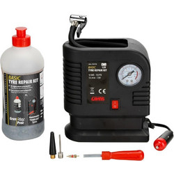 Κομπρεσερ Αερα Basic Tyre Repair Kit Με Υγρο Επισκευης Ελαστικων 500ML Με Μανομετρο 12V 300CMΚΑΛΩΔΙΟ LAMPA - 1 Tεμ