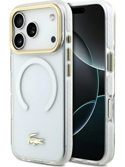 LACOSTE Shockproof Transparent Frosted Gold Logo Magsafe Case For Iphone 17 Pro White - (LCHMP17LUFWAH)