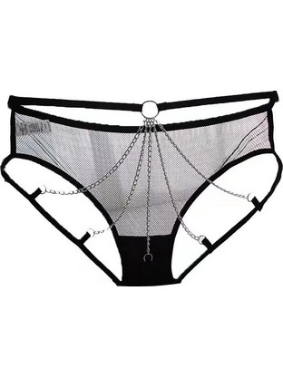 Metal Chain Black Hollow Low Waist Panties